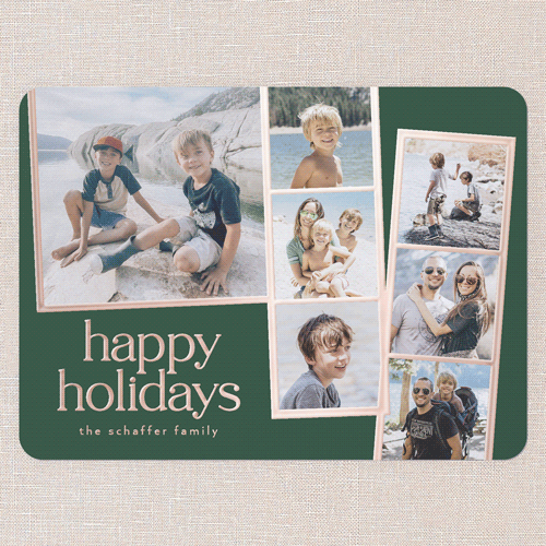 Photo Slides Holiday Card, Green, Rose Gold Foil, 6x8, Holiday, Matte, Personalized Foil Cardstock, Rounded, Green