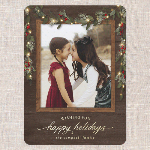 Gorgeous Frosty Garland Holiday Card, Brown, Gold Foil, 6x8, Holiday, Matte, Personalized Foil Cardstock, Rounded, Deep Chocolate