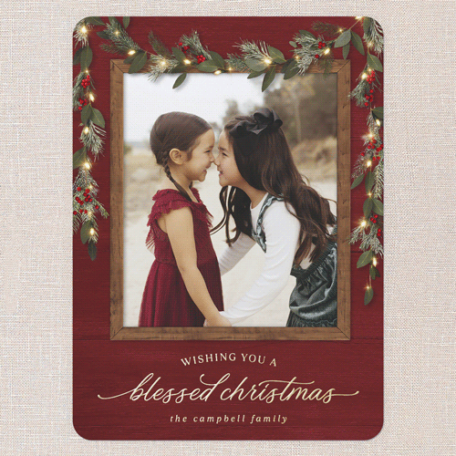 Gorgeous Frosty Garland Holiday Card, Red, Gold Foil, 6x8, Religious, Matte, Personalized Foil Cardstock, Rounded, Radish