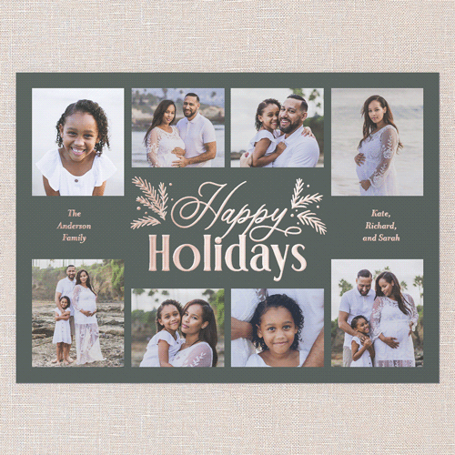 Botanical Touch Holiday Card, Green, Rose Gold Foil, 6x8, Holiday, Matte, Personalized Foil Cardstock, Square, Green