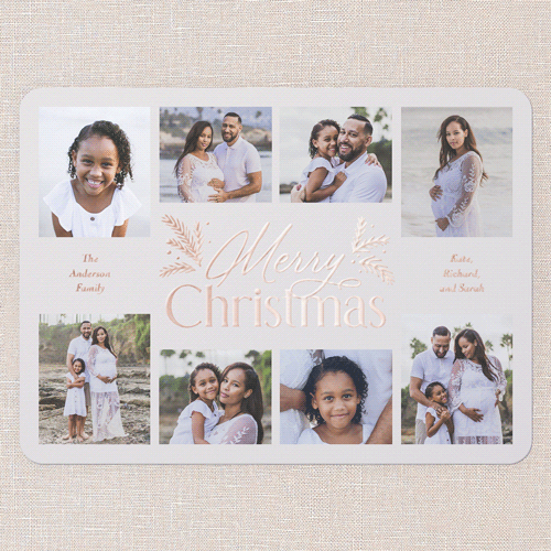 Botanical Touch Holiday Card, Beige, Rose Gold Foil, 6x8, Christmas, Matte, Personalized Foil Cardstock, Rounded, Cream