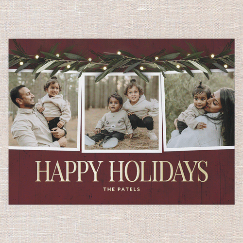 Beaming Laurel Holiday Card, Red, Gold Foil, 6x8, Holiday, Matte, Personalized Foil Cardstock, Square, Red