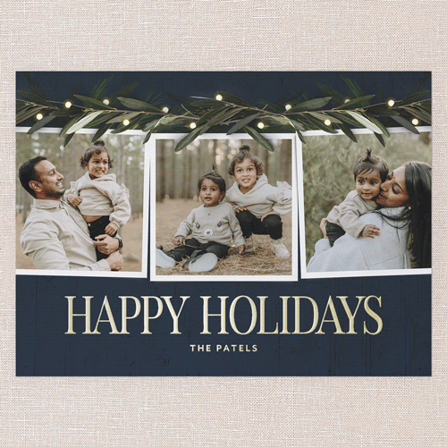 Beaming Laurel Holiday Card, Blue, Gold Foil, 6x8, Holiday, Matte, Personalized Foil Cardstock, Square, Blue