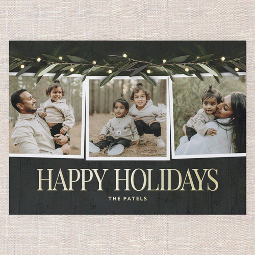 Beaming Laurel Holiday Card, Black, Gold Foil, 6x8, Holiday, Matte, Personalized Foil Cardstock, Square, Black