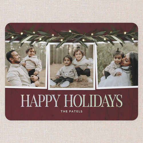Beaming Laurel Holiday Card, Red, Iridescent Foil, 6x8, Holiday, Matte, Personalized Foil Cardstock, Rounded, Red