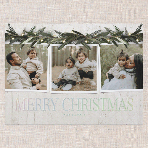 Beaming Laurel Holiday Card, White, Iridescent Foil, 6x8, Christmas, Matte, Personalized Foil Cardstock, Square, White