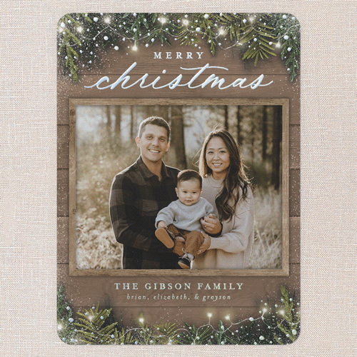 Earnest Evergreen Holiday Card, Beige, Iridescent Foil, 6x8, Christmas, Matte, Personalized Foil Cardstock, Rounded, Rye