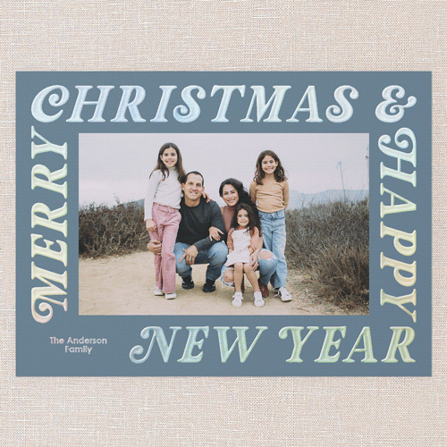 Wrap Around Holiday Card, Blue, Iridescent Foil, 6x8, Christmas, Matte, Personalized Foil Cardstock, Square, Blue