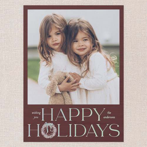 Wreath Wanderlust Holiday Card, Red, Iridescent Foil, 6x8, Holiday, Matte, Personalized Foil Cardstock, Square, Red