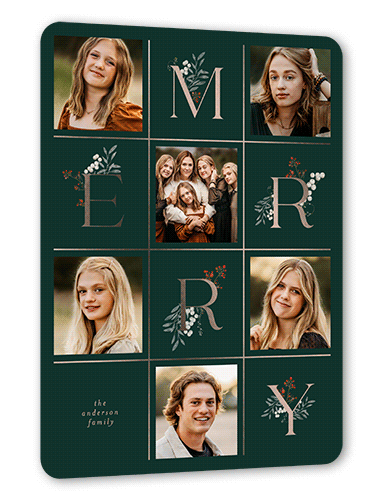 Big Advent Calendar Christmas Card, Green, Rose Gold Foil, 6x8, Christmas, Matte, Personalized Foil Cardstock, Rounded