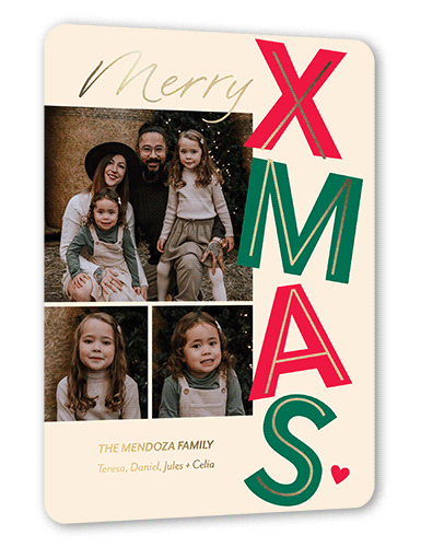 Large Xmas Christmas Card, Gold Foil, Beige, 6x8, Christmas, Matte, Personalized Foil Cardstock, Rounded