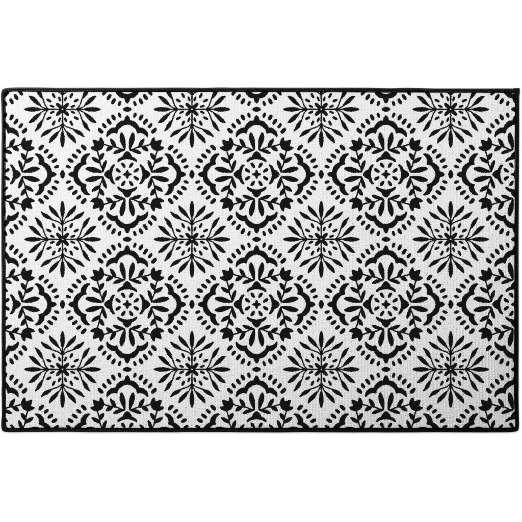 Southern At Heart - Black and White Door Mat, Black