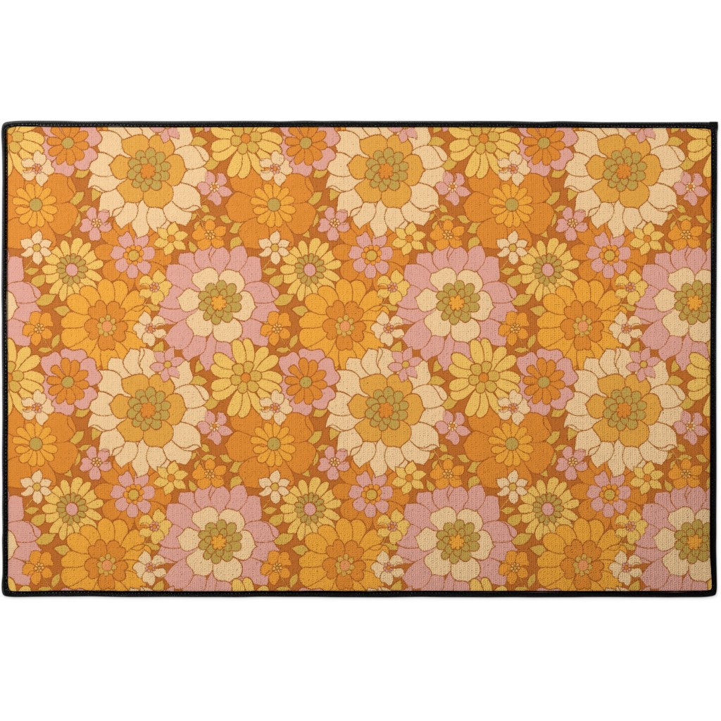 Avery Retro Floral Door Mat, Orange
