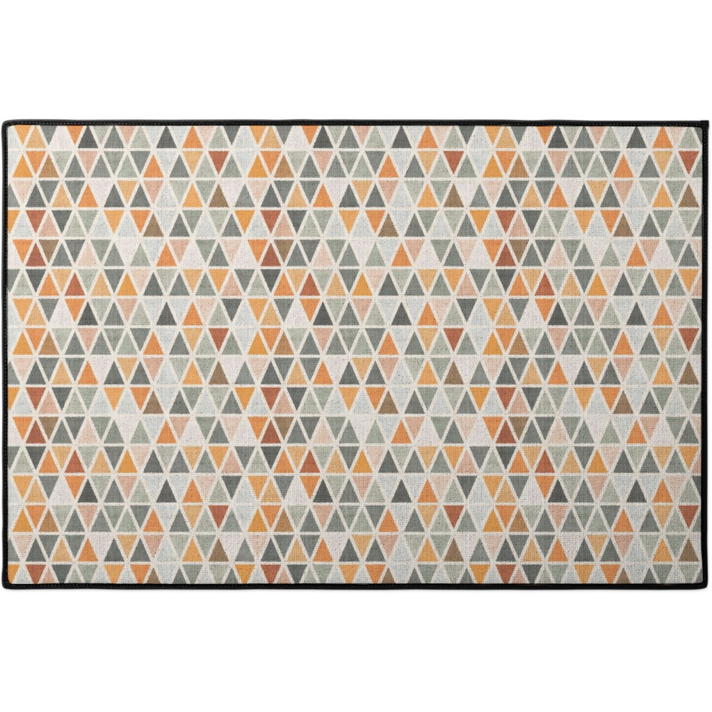 Triangles - Grey and Orange Door Mat, Multicolor