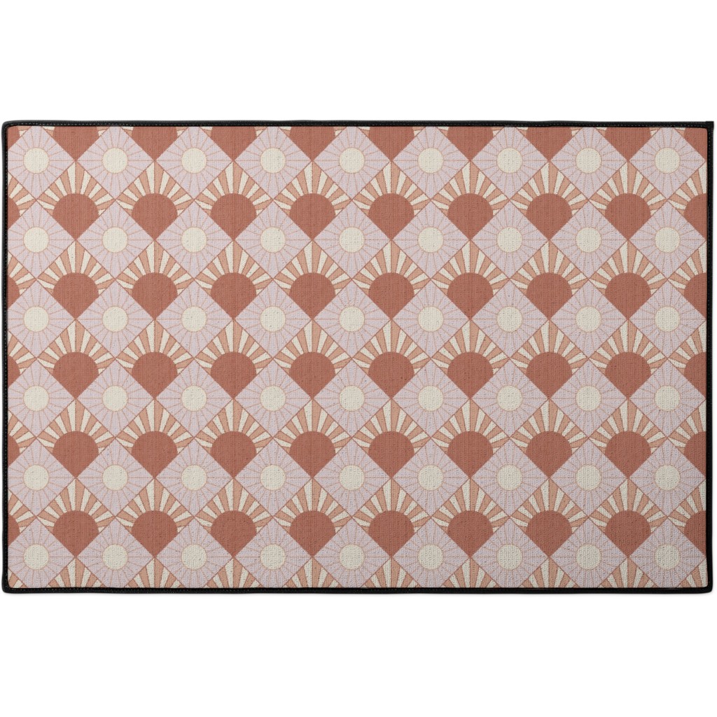 Mid Century Geometric Sun - Pink Door Mat, Pink