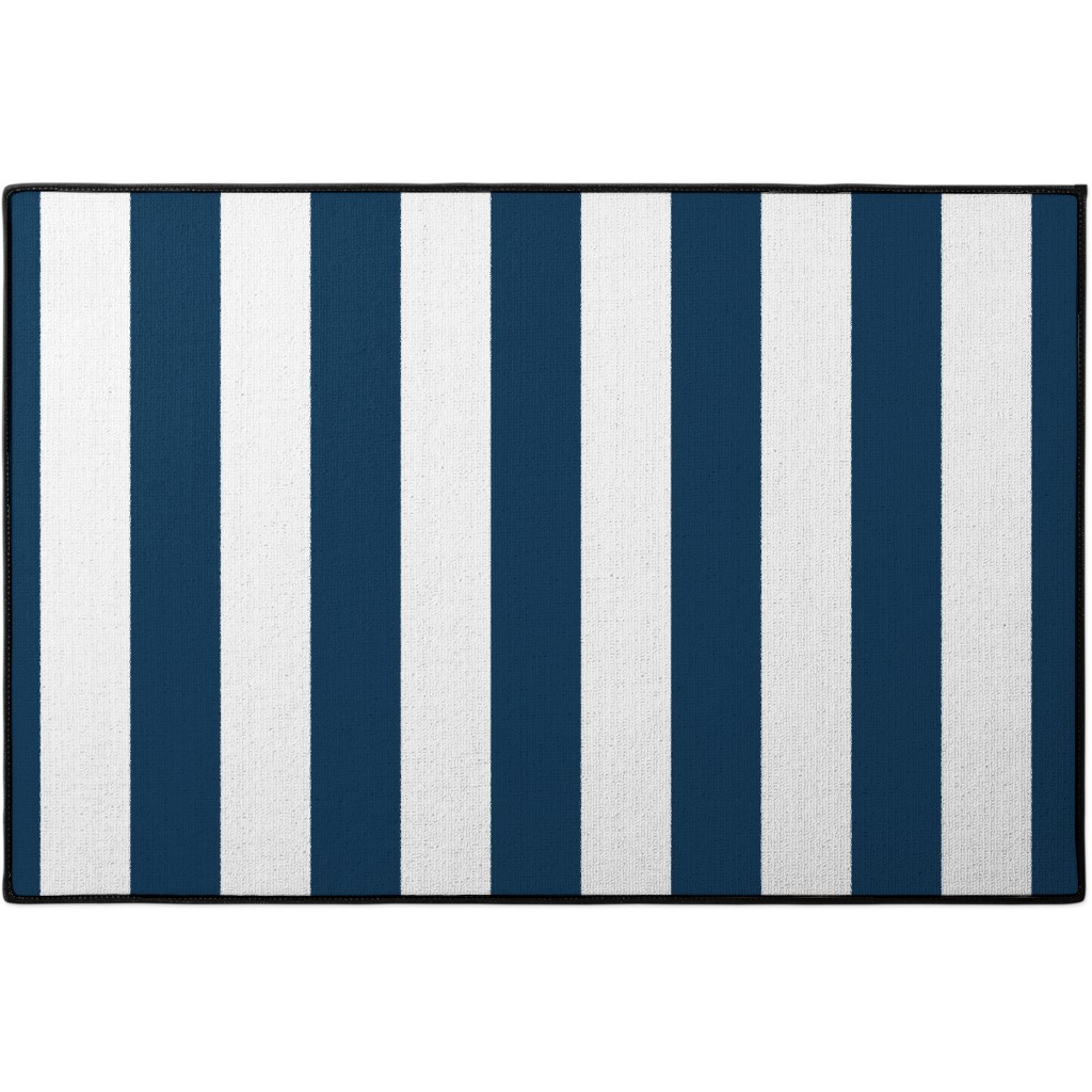 Cabana Stripe - Navy and White Door Mat, Blue