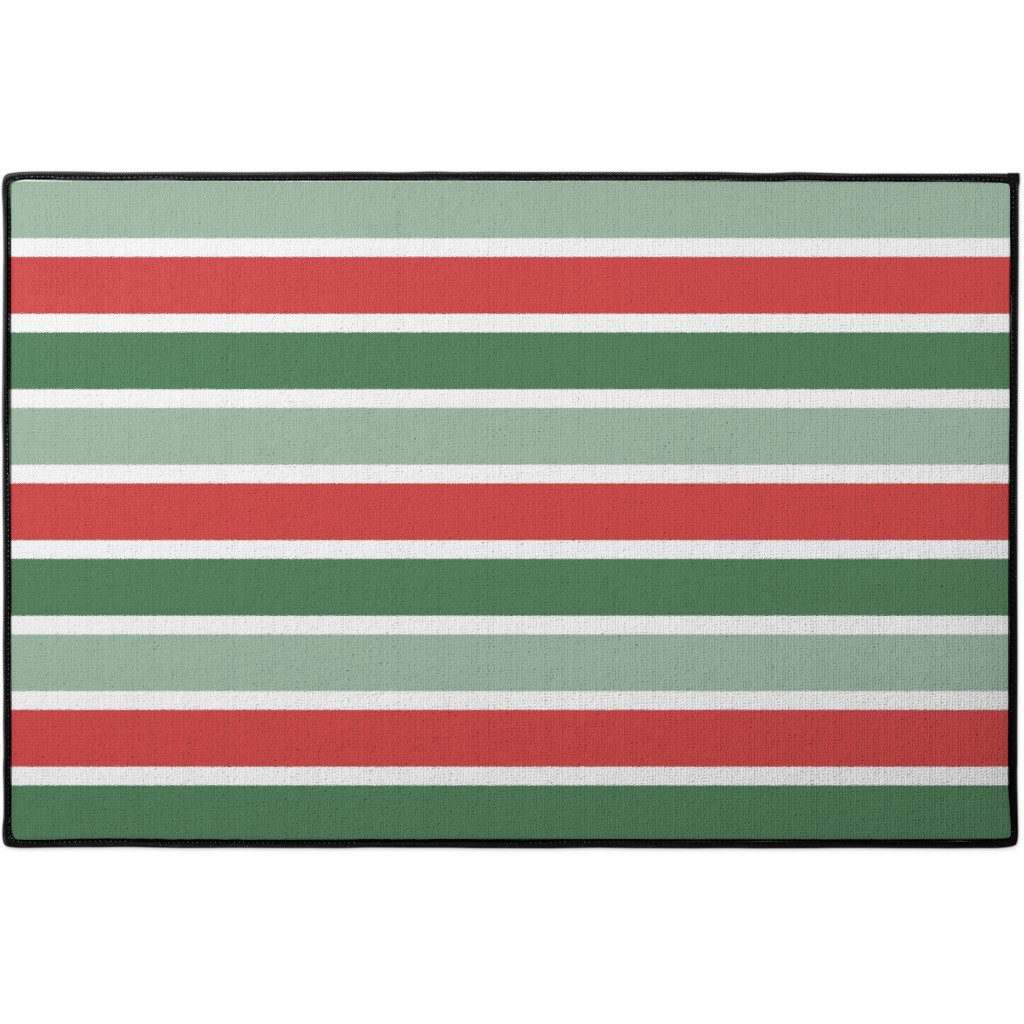 Cozy Christmas Stripe - Red and Green Door Mat, Multicolor