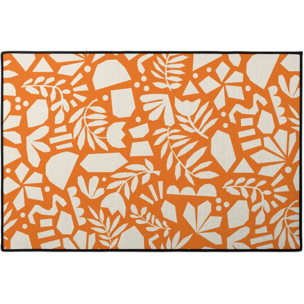 Paper Cut Floral Collage - Orange Door Mat, Orange