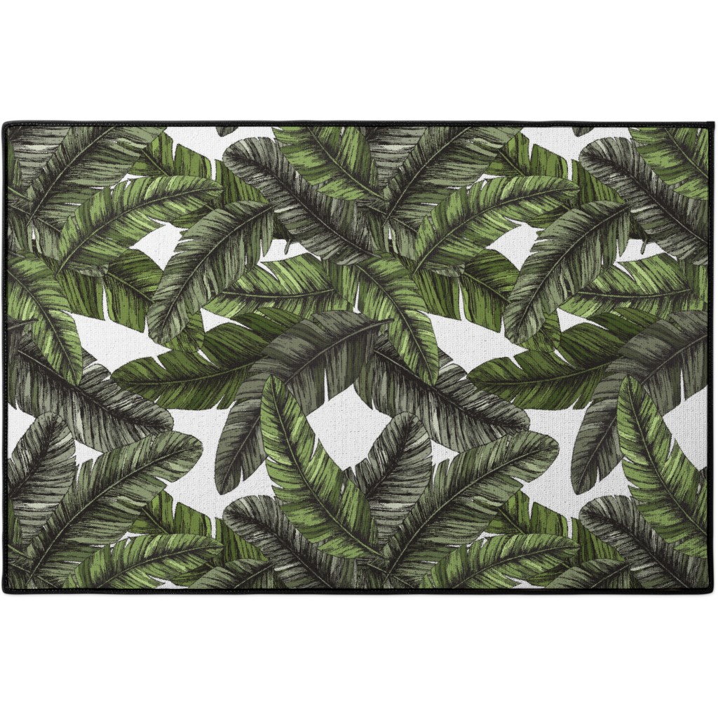 Tropical Palm Leaves - Green Door Mat, Green