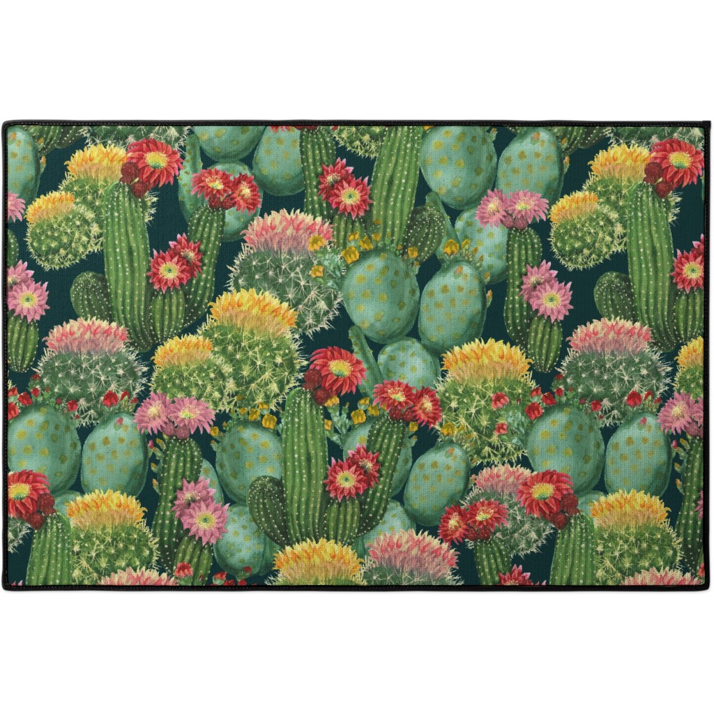 Tropical Cactus Flowers Door Mat, Multicolor