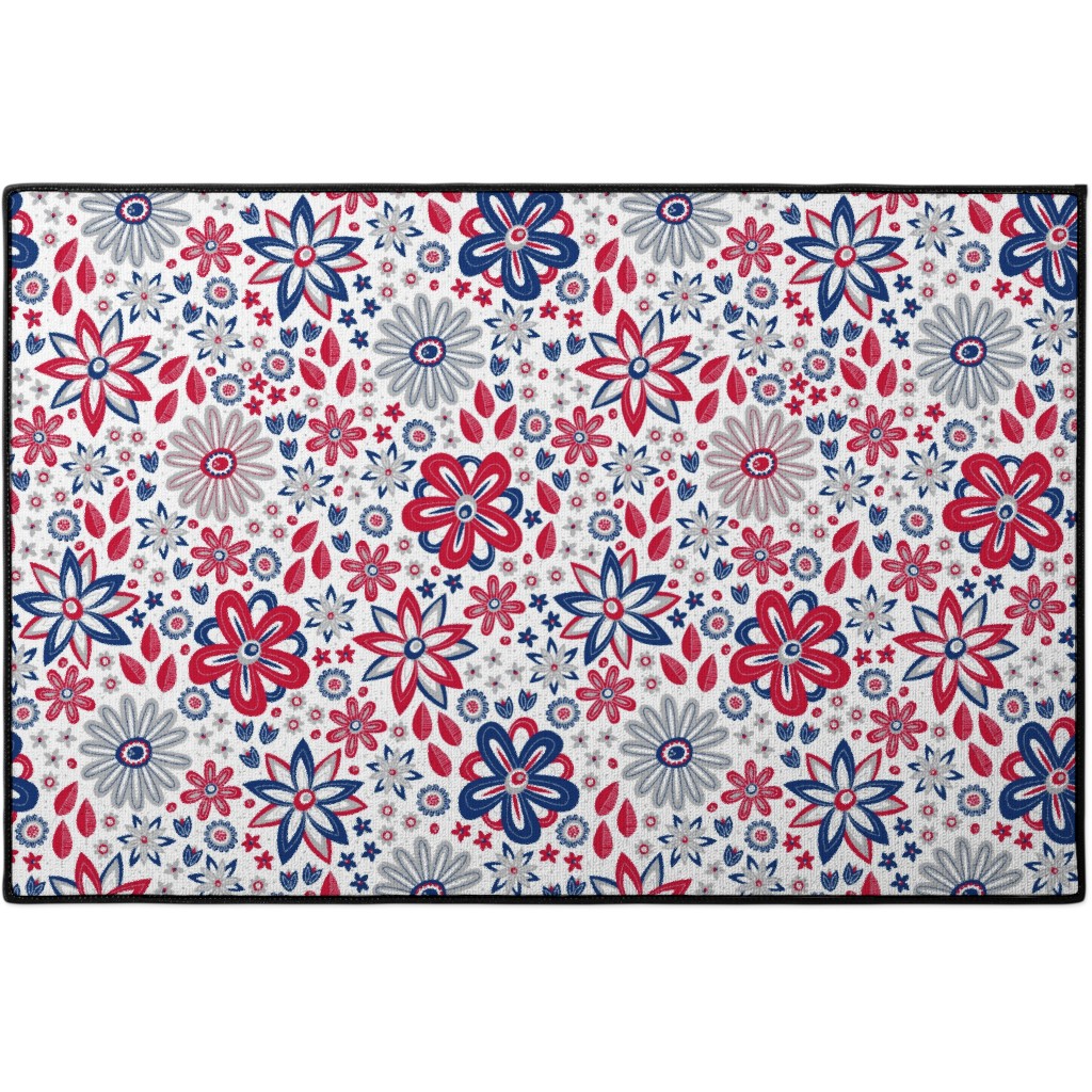 Bohemian Fields - Red, White and Blue Door Mat, Red