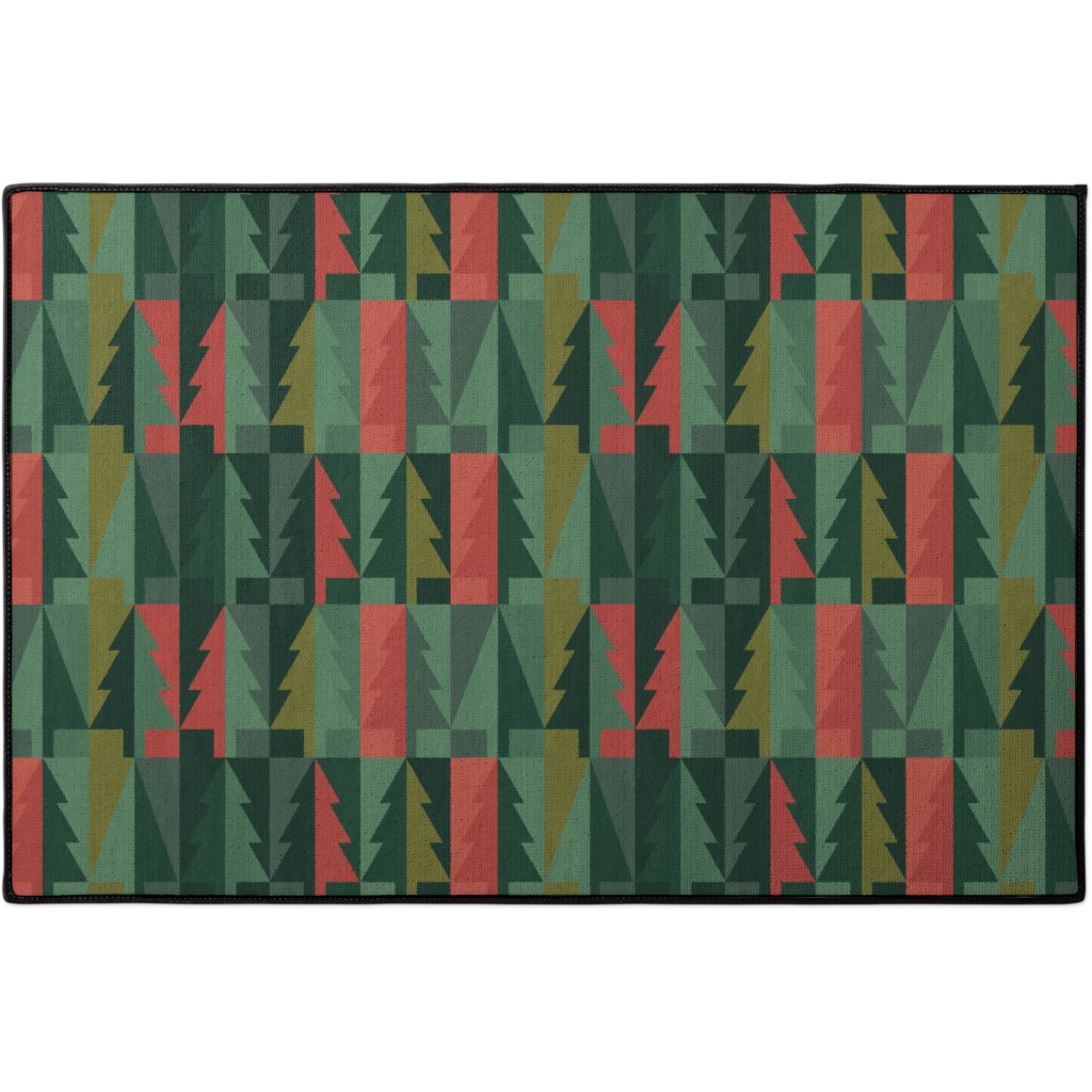 Geometric Forest - Red and Green Door Mat, Green