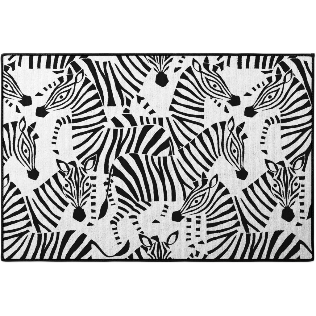 Zebra - Black and White Door Mat, Black