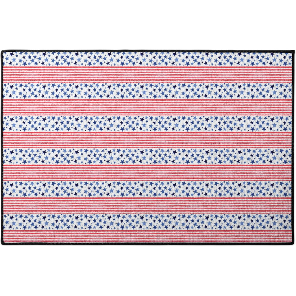 Watercolor Stars and Stripes - Red White and Blue Door Mat, Red