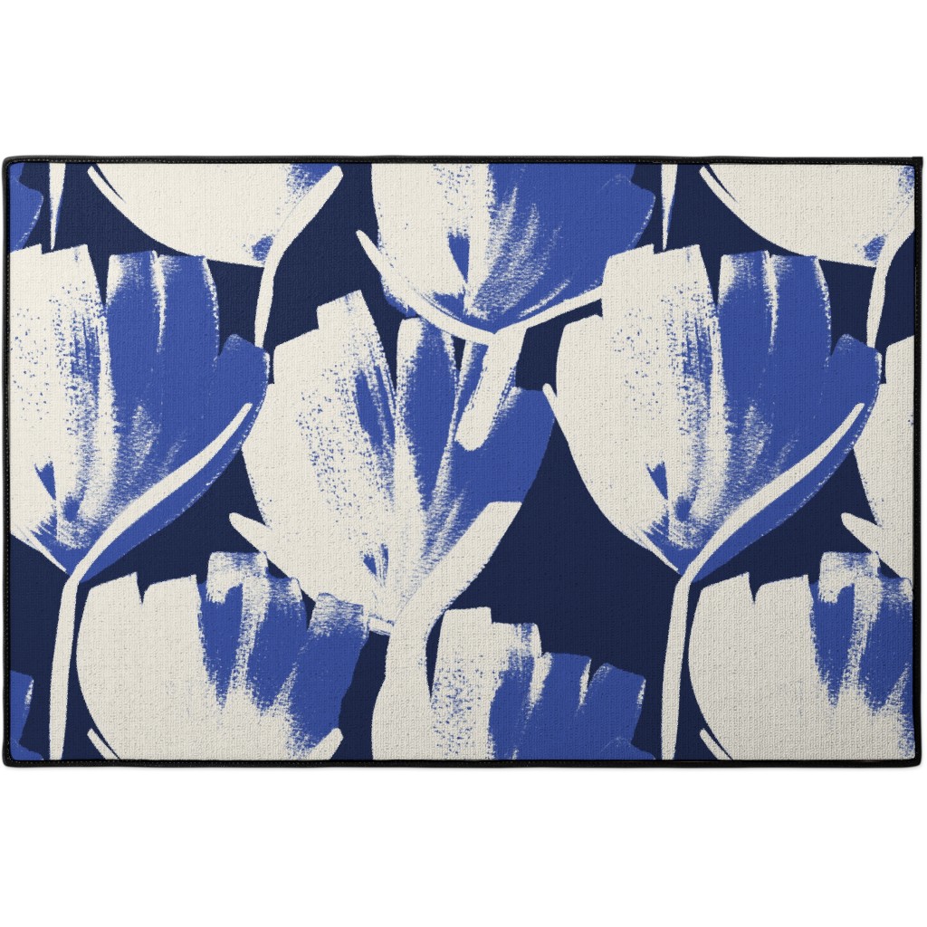 Flowers - Indigo Door Mat, Blue