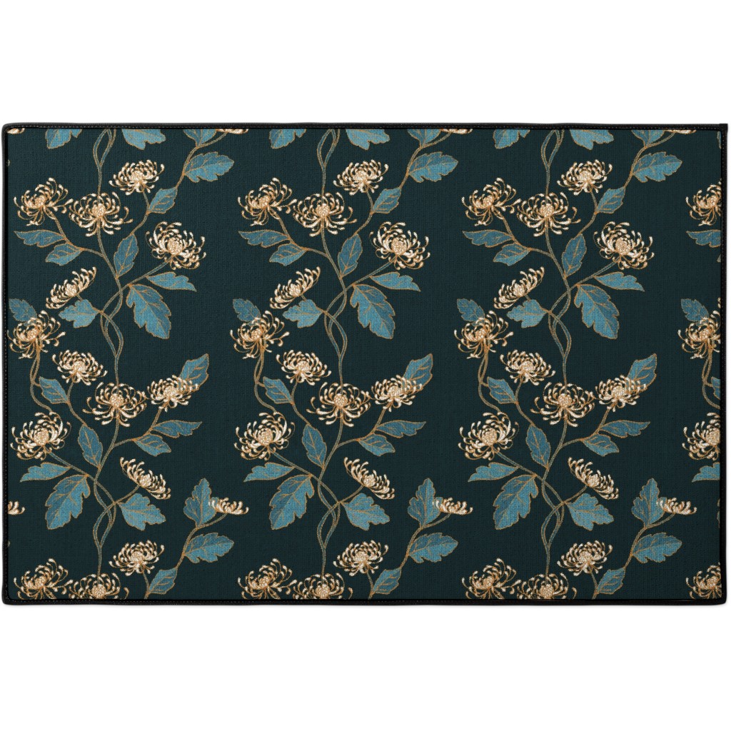Chrysanthemum Nouveau Door Mat, Blue