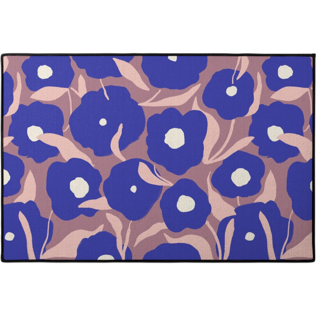 Allover Flowers - Blue Door Mat, Purple