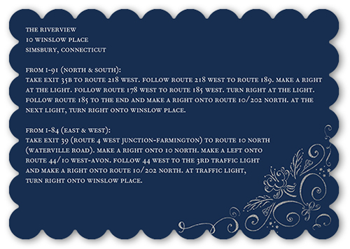 Whimsical Scrolls Wedding Enclosure Card, Blue, Pearl Shimmer Cardstock, Scallop