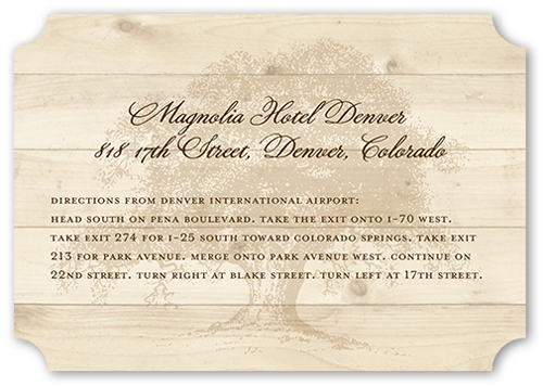 Rustic Statement Wedding Enclosure Card, Beige, Pearl Shimmer Cardstock, Ticket