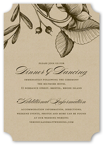 Rustic And Floral Wedding Enclosure Card, Brown, Signature Smooth Cardstock, Ticket