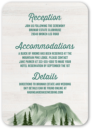 Mountain Nuptials Wedding Enclosure Card, Green, 100% Recycled Cardstock , Rounded, Verdant