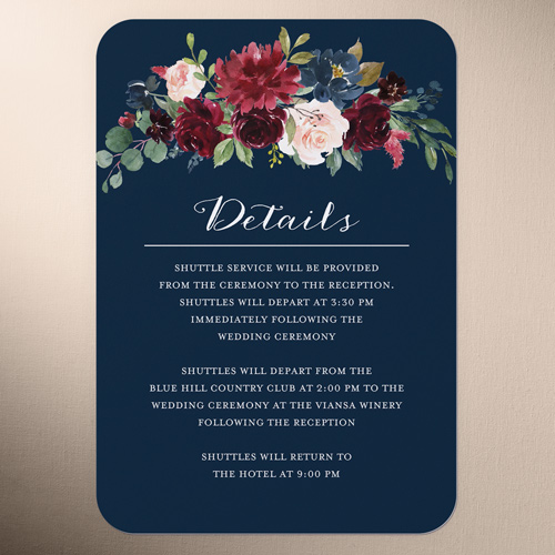Exquisite Bouquet Wedding Enclosure Card, Blue, Pearl Shimmer Cardstock, Rounded