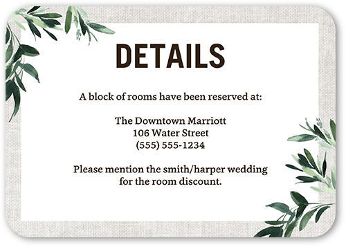 Textured Greenery Wedding Enclosure Card, Gray, Matte, Signature Smooth Cardstock, Rounded
