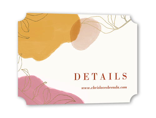 Organic Art Wedding Enclosure Card, Orange, Gold Foil, Pearl Shimmer Cardstock, Ticket