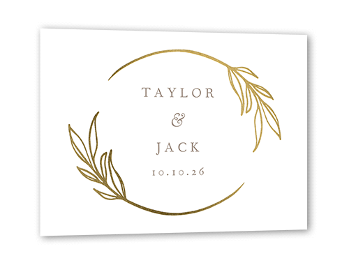 Ornate Oval Wedding Enclosure Card, White, Gold Foil, Matte, Pearl Shimmer Cardstock, Square
