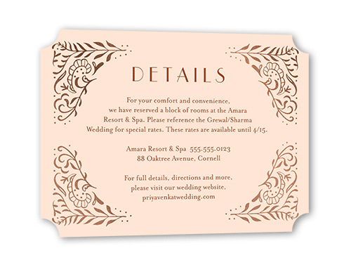 Wonderful Weave Wedding Enclosure Card, Rose Gold Foil, Pink, Pearl Shimmer Cardstock, Ticket