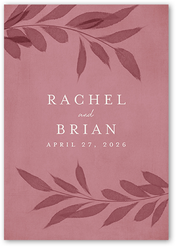 Pressed Leaves Wedding Enclosure Card, Pink, Matte, Pearl Shimmer Cardstock, Square