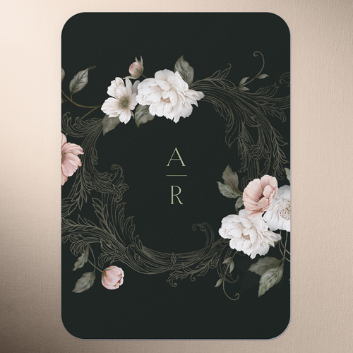 Peaceful Flowers Wedding Enclosure Card, Black, Signature Smooth Cardstock, Rounded