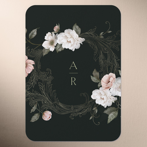 Peaceful Flowers Wedding Enclosure Card, Black, 100% Recycled Cardstock , Rounded