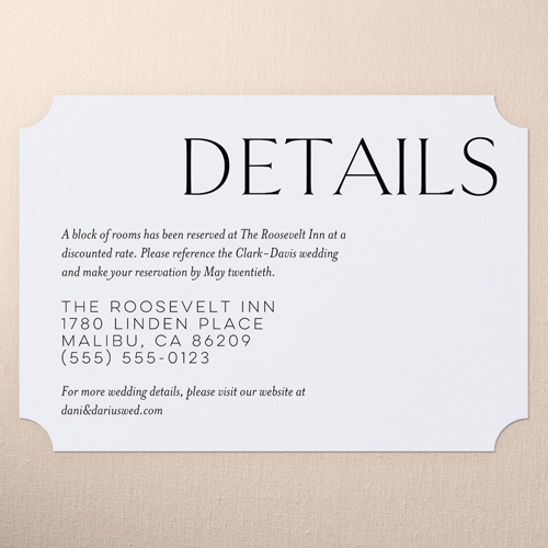 Simple Chic Wedding Enclosure Card, White, Pearl Shimmer Cardstock, Ticket