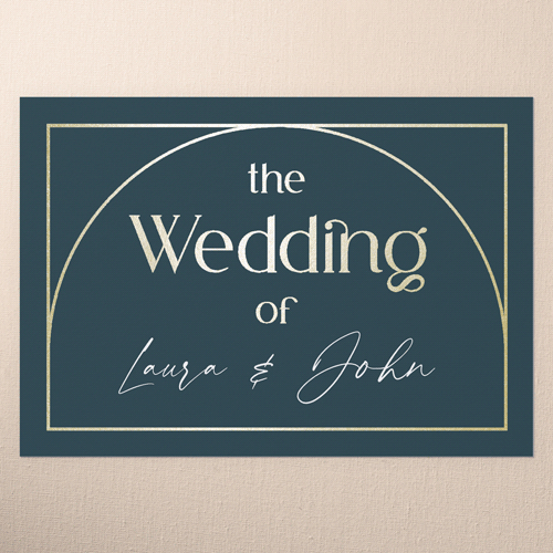 Geometric Impression Wedding Enclosure Card, Blue, Gold Foil, Matte, Signature Smooth Cardstock, Square, Seabrook