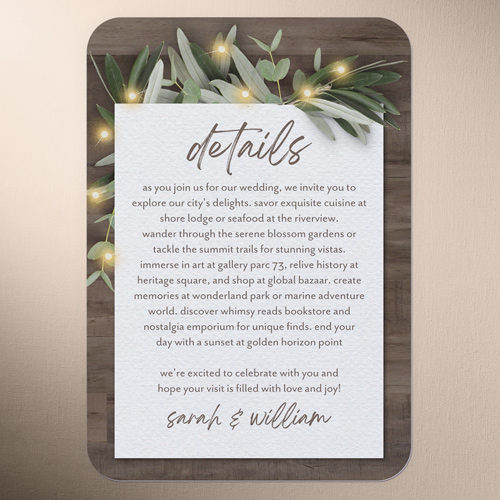 Laurel Accent Wedding Enclosure Card, Brown, Write Your Own Greeting, Pearl Shimmer Cardstock, Rounded, Deep Chocolate