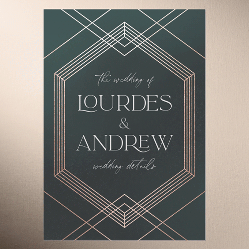 Diamond Deco Wedding Enclosure Card, Rose Gold Foil, Green, Matte, Signature Smooth Cardstock, Square, Green