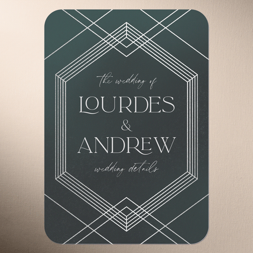 Diamond Deco Wedding Enclosure Card, Silver Foil, Green, Pearl Shimmer Cardstock, Rounded, Green