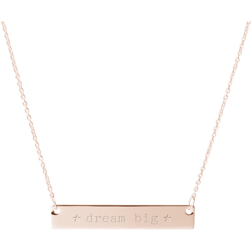 Dream Big Engraved Bar Necklace, Rose Gold, Double Sided