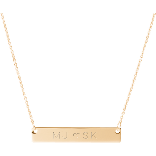 Perfect Pair Heart Engraved Bar Necklace, Gold, Double Sided